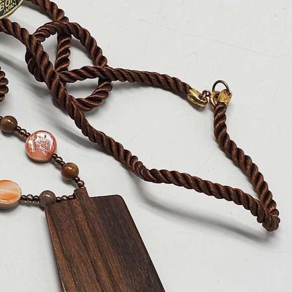 Genuine Ebony Beaded Necklace Pendant Made In Japan 24 In Brown Abalone Inlay - Picture 6 of 7